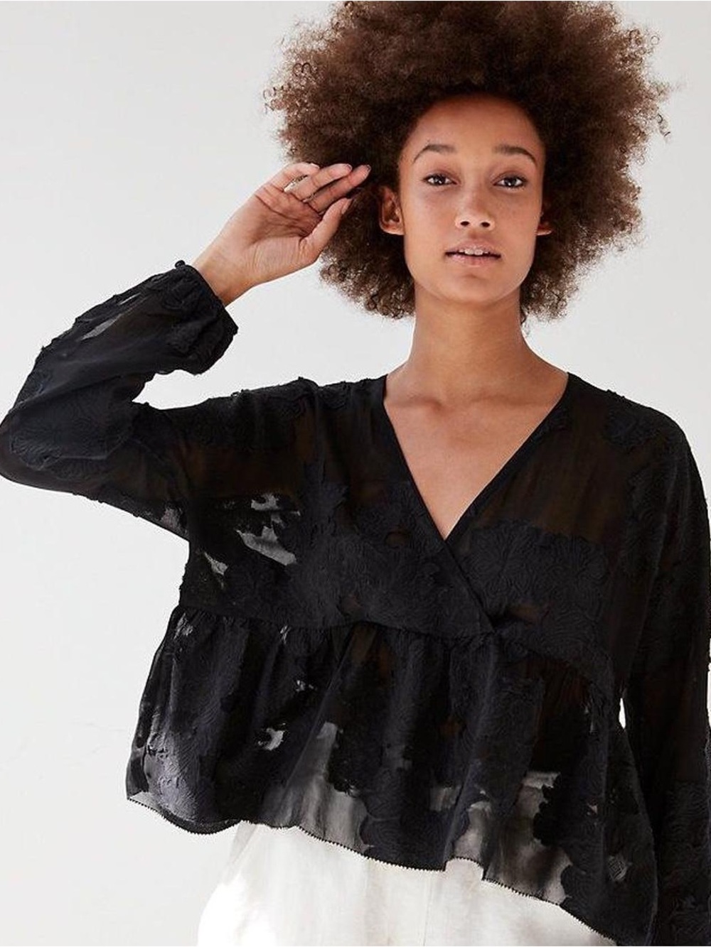Aritzia Wilfred Black Semi Sheer Ruffle Peplum Augustine Blouse (Size XXS) - Picture 2 of 8